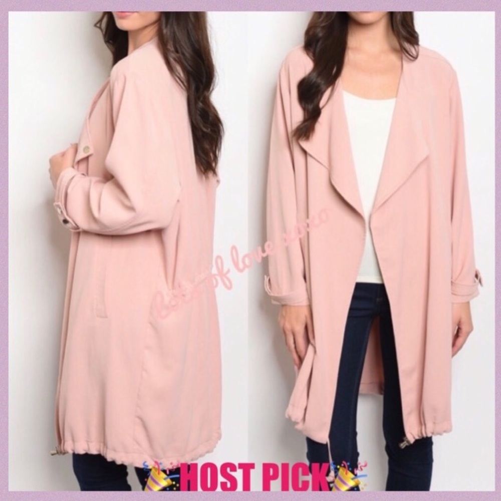 BLUSH PINK DETAILED LONG OPEN STYLE JACKET - Picture 2 of 9